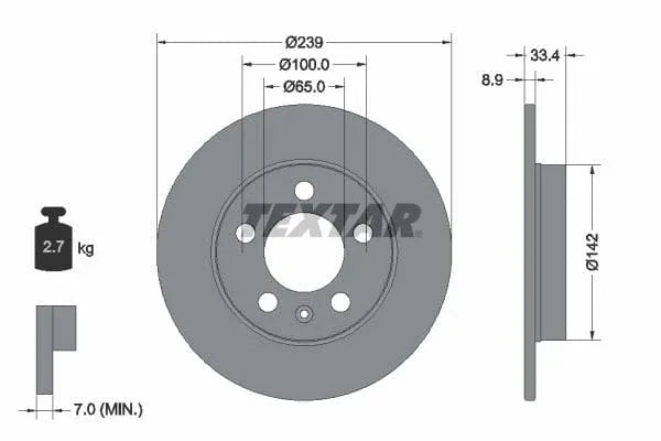 Textar Rear Brake Disc Pro Solid 92105803 239mm - image 3