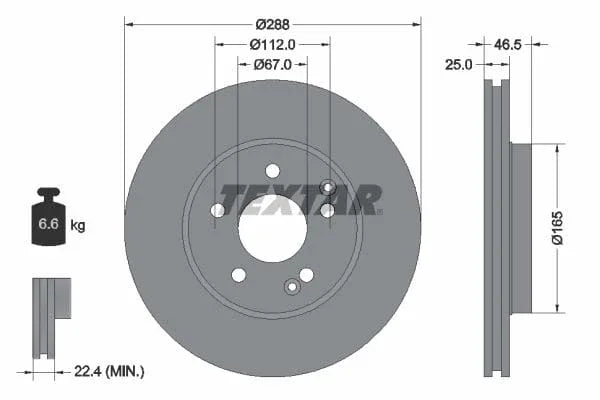 Textar Front Coated High-Carbon Brake Disc Pro+ Vented 92105905 288mm - image 3