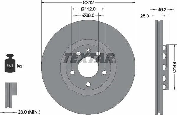 Textar Front Coated High-Carbon Brake Disc Pro+ Vented 92106105 312mm - image 4
