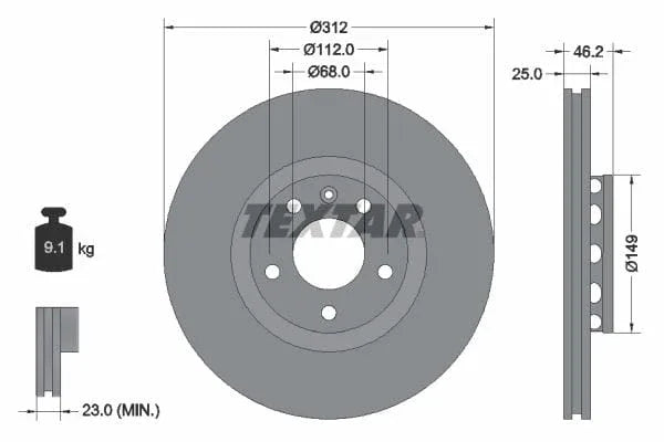 Textar Front Coated High-Carbon Brake Disc Pro+ Vented 92106105 312mm - image 3