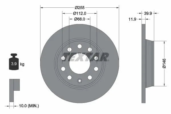 Textar Rear Brake Disc Pro Solid 92106303 255mm - image 3