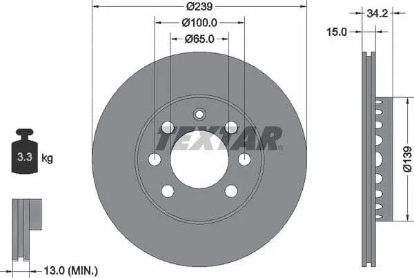Textar Front Coated Brake Disc Pro Vented 92106403 239mm - image 4