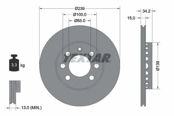 Textar Front Coated Brake Disc Pro Vented 92106403 239mm - image 3