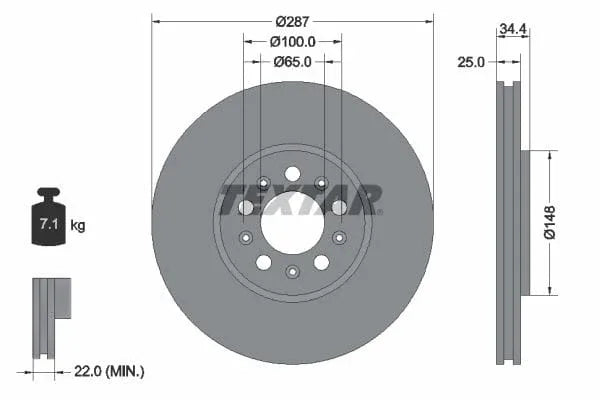 Textar Front Coated Brake Disc Pro Vented 92106603 287mm - image 3