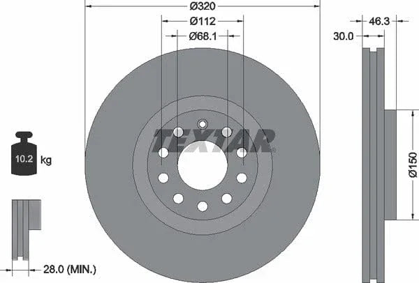 Textar Front Coated High-Carbon Brake Disc Pro+ Vented 92106705 320mm - image 4