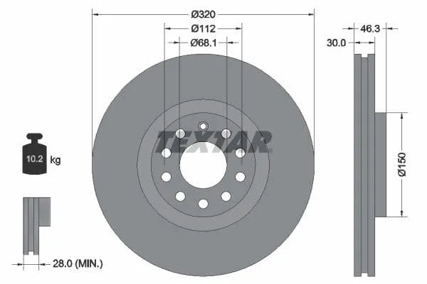 Textar Front Coated High-Carbon Brake Disc Pro+ Vented 92106705 320mm - image 3