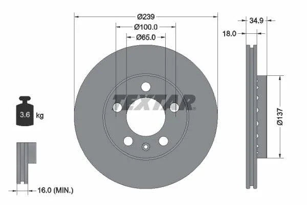 Textar Front Coated Brake Disc Pro Vented 92106803 239mm - image 3