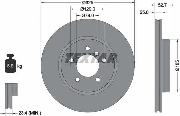 Textar Front Coated High-Carbon Brake Disc Pro+ Vented 92106905 325mm - image 4