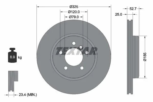 Textar Front Coated High-Carbon Brake Disc Pro+ Vented 92106905 325mm - image 3