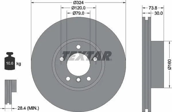 Textar Front Coated High-Carbon Brake Disc Pro+ Vented 92107105 324mm - image 4