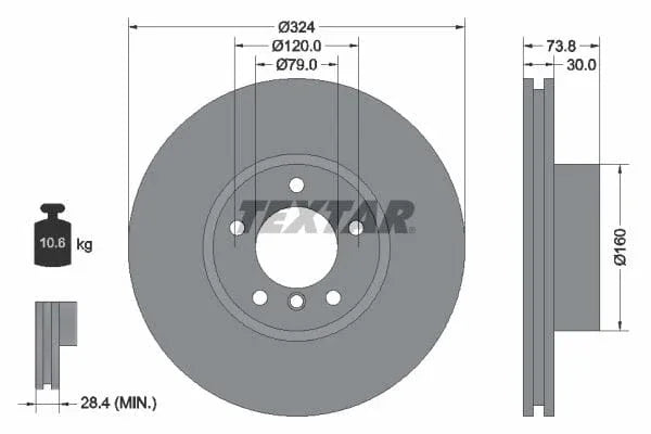 Textar Front Coated High-Carbon Brake Disc Pro+ Vented 92107105 324mm - image 3