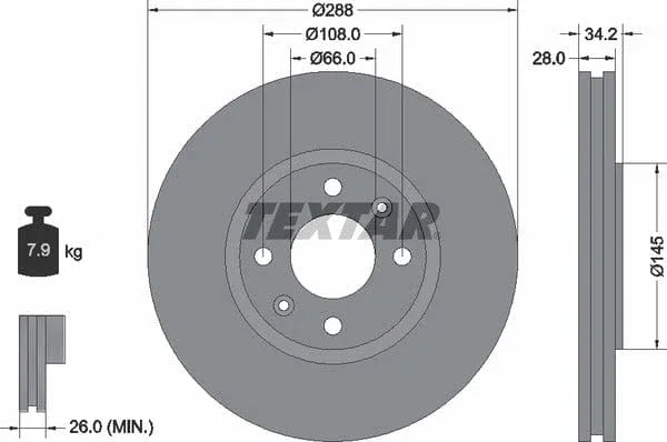 Textar Front Brake Disc Vented 92107800 288mm - image 4