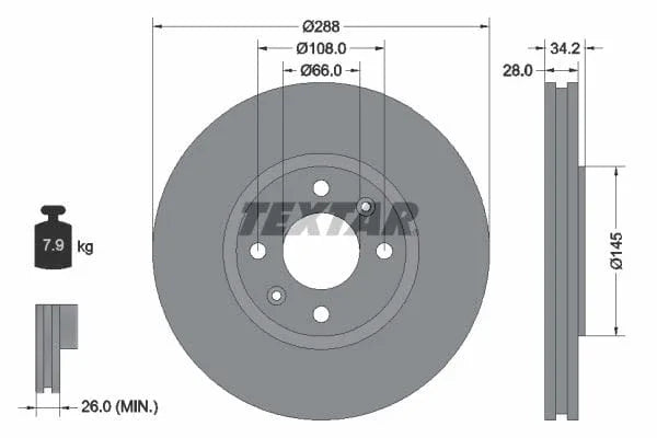 Textar Front Brake Disc Vented 92107800 288mm - image 3