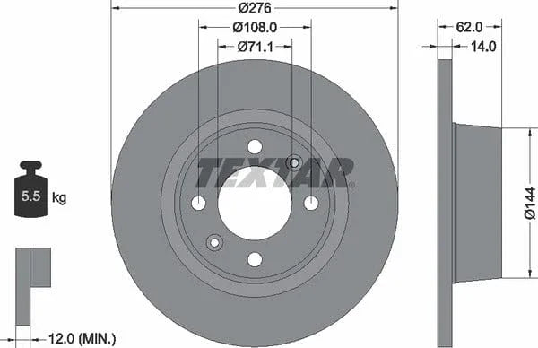 Textar Rear Brake Disc Solid 92107900 276mm - image 4