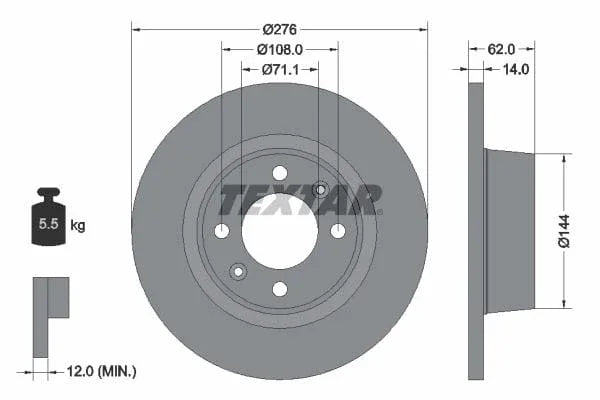 Textar Rear Brake Disc Solid 92107900 276mm - image 3