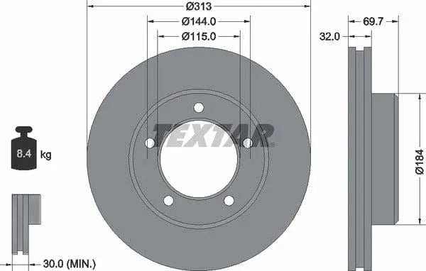 Textar Front Coated Brake Disc Pro Vented 92108103 313mm - image 4