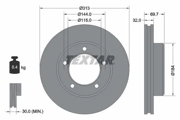 Textar Front Coated Brake Disc Pro Vented 92108103 313mm - image 3