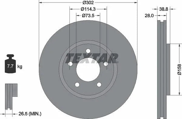 Textar Front Brake Disc Vented 92108200 302mm - image 4