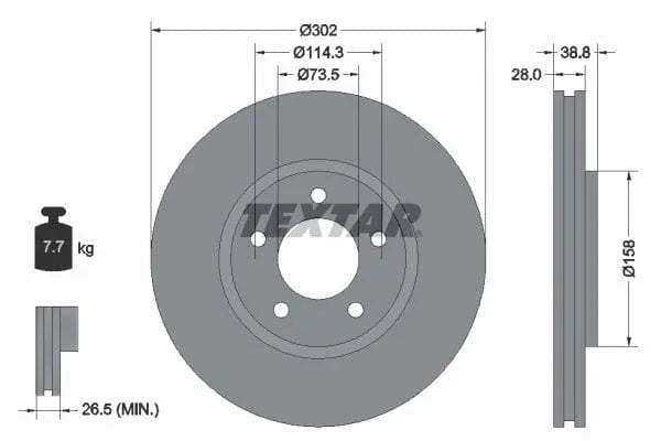 Textar Front Brake Disc Vented 92108200 302mm - image 3
