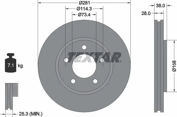 Textar Front Brake Disc Vented 92108300 281mm - image 4