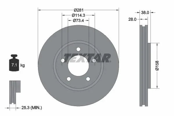 Textar Front Brake Disc Vented 92108300 281mm - image 3