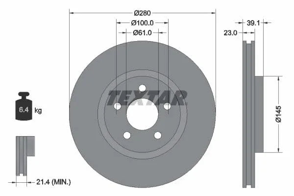 Textar Front Coated High-Carbon Brake Disc Pro+ Vented 92108505 280mm - image 3