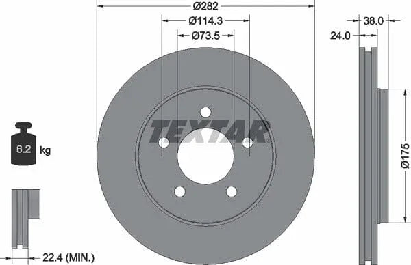 Textar Front Brake Disc Vented 92108700 282mm - image 4
