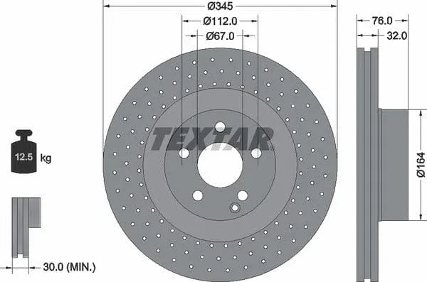 Textar Front Brake Disc Perforated Vented 92108800 345mm - image 4