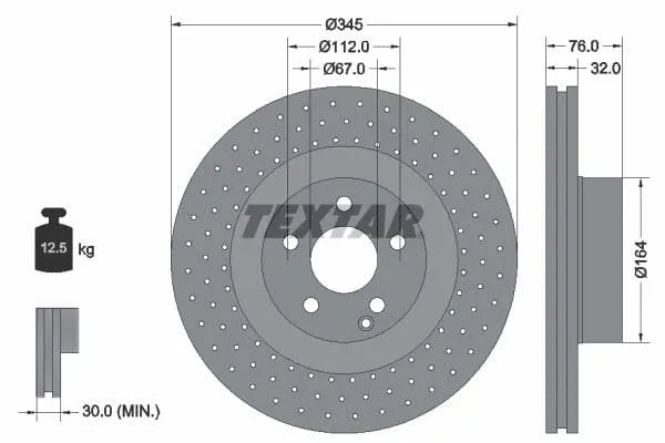 Textar Front Brake Disc Perforated Vented 92108800 345mm - image 3