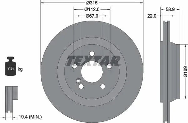 Textar Rear Brake Disc Vented 92109000 315mm - image 4