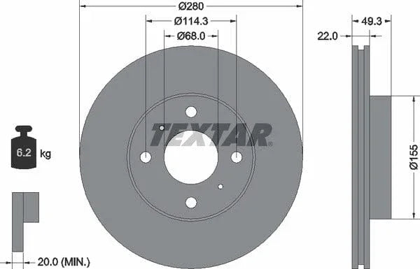 Textar Front Brake Disc Vented 92109300 280mm - image 4