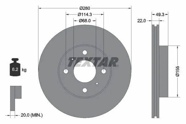 Textar Front Brake Disc Vented 92109300 280mm - image 3