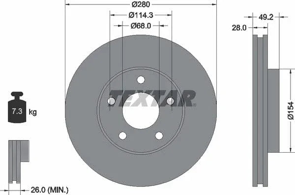 Textar Front Coated Brake Disc Pro Vented 92109403 280mm - image 4