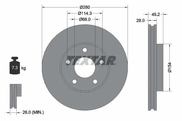 Textar Front Coated Brake Disc Pro Vented 92109403 280mm - image 3
