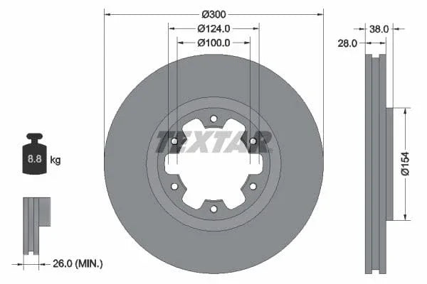 Textar Front Brake Disc Vented 92109500 300mm - image 3