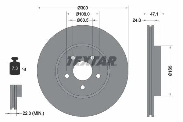 Textar Front Coated Brake Disc Pro Vented 92109603 300mm - image 3