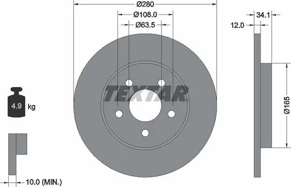 Textar Rear Brake Disc Pro Solid 92109703 280mm - image 4