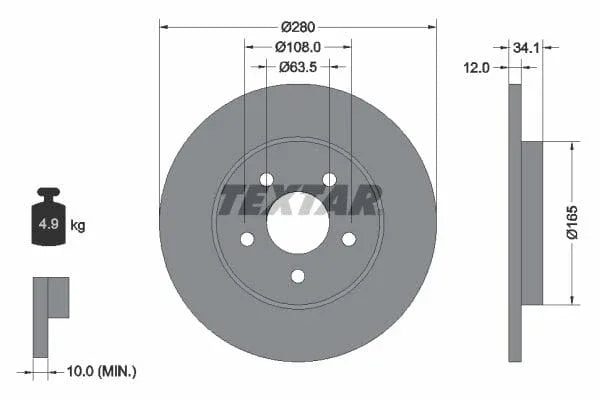 Textar Rear Brake Disc Pro Solid 92109703 280mm - image 3