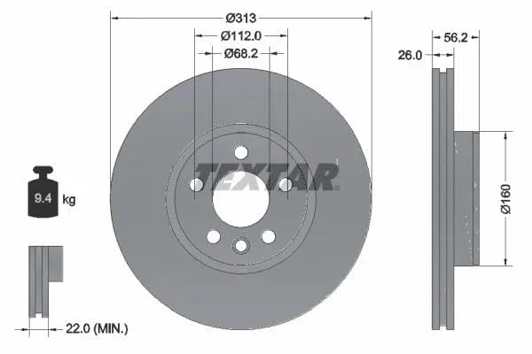 Textar Front Coated High-Carbon Brake Disc Pro+ Vented 92109905 313mm - image 3