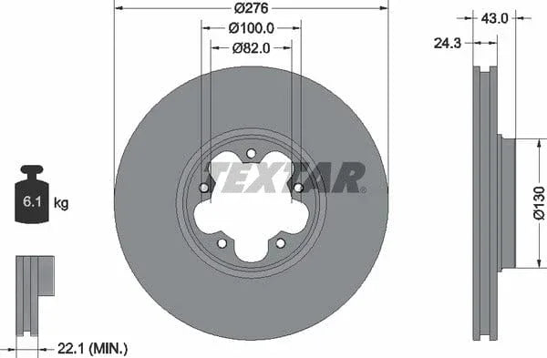 Textar Front Coated Brake Disc Pro Vented 92110003 276mm - image 4