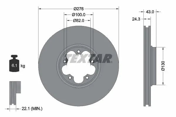 Textar Front Coated Brake Disc Pro Vented 92110003 276mm - image 3