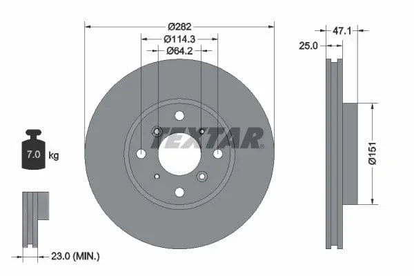 Textar Front Brake Disc Vented 92110100 282mm - image 3