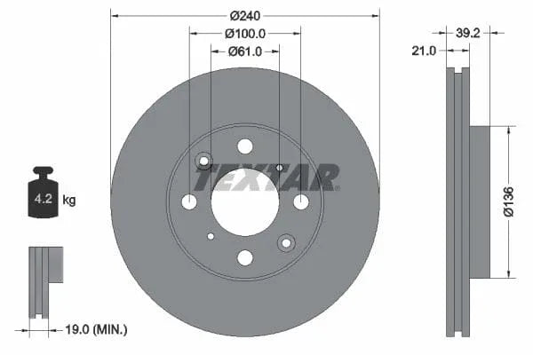 Textar Front Brake Disc Vented 92110300 240mm - image 3