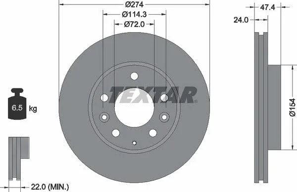 Textar Front Brake Disc Vented 92110400 274mm - image 4