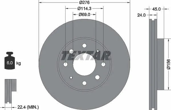 Textar Front Brake Disc Vented 92110500 276mm - image 4