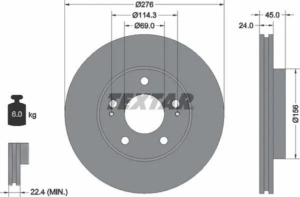 Textar Front Brake Disc Vented 92110700 276mm - image 4