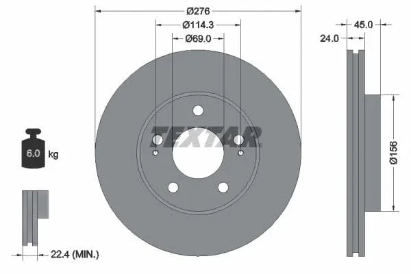 Textar Front Brake Disc Vented 92110700 276mm - image 3