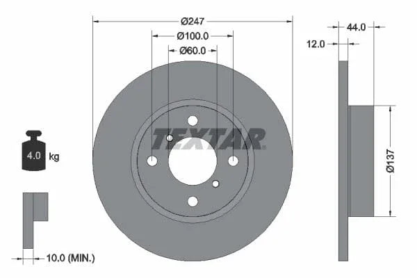 Textar Front Coated Brake Disc Pro Solid 92110803 247mm - image 3