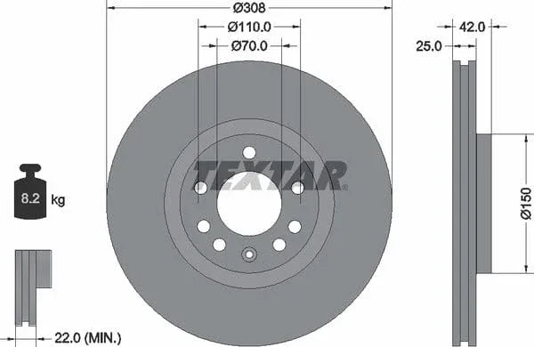 Textar Front Coated Brake Disc Pro Vented 92110903 308mm - image 4