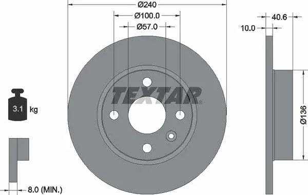 Textar Rear Brake Disc Pro Solid 92111003 240mm - image 4